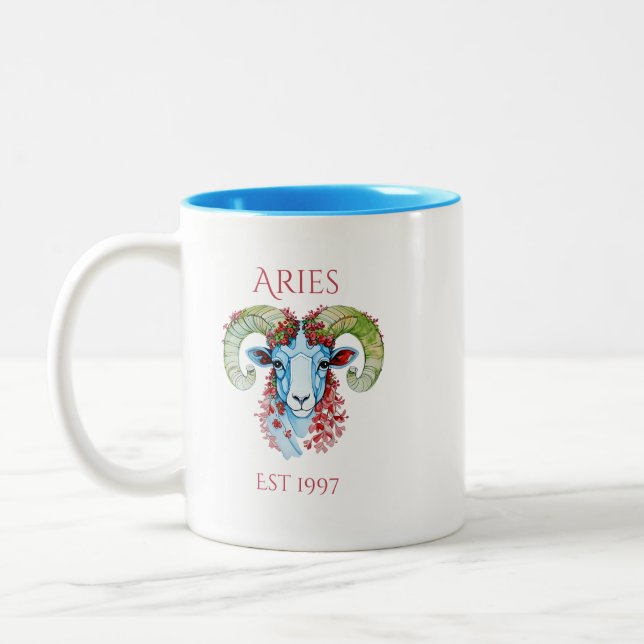 Custom Year Floral Aries Two-Tone Mug (Left)
