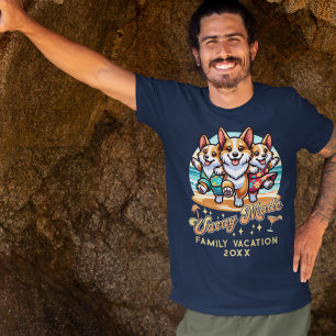 Custom Year Funny Corgi Dogs Beach Family Vacation T-Shirt