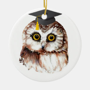 Custom Year Graduation Fun Wise Owl Ceramic Tree Decoration