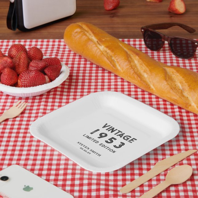 Custom Year Lettering Typography Birthday Party Paper Plate (Picnic)