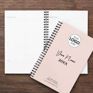 Custom Year, Logo, Name and Text, Blush Pink Diary Planner