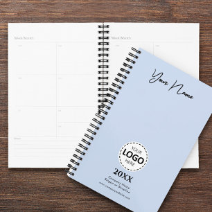 Custom Year, Logo, Name and Text, Pale Blue Diary Planner