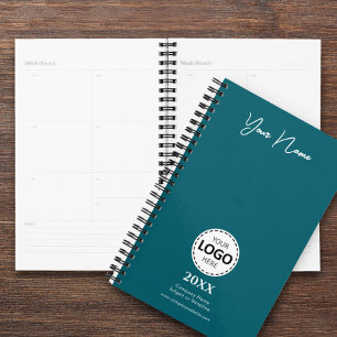 Custom Year, Logo, Name and Text, Teal Diary Planner