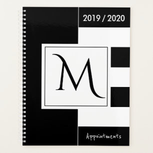 Custom Year Monogrammed Black and White Elegant Planner