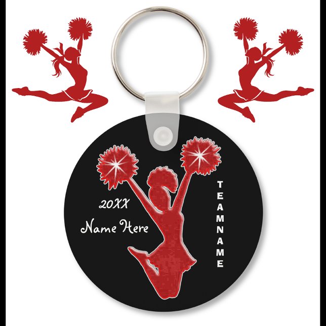 Custom YEAR, NAME and TEAM Cheap Cheer Keychains (Red, Black and White, Cheerleading Souvenirs. Cheerleading Keychains are nice, Cheer favors. )