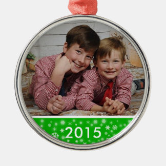 Custom Year Photo Ornament Snowflakes Green