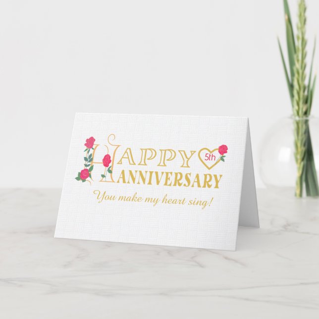 Custom Year Romantic Anniversary with Roses Card (Front)