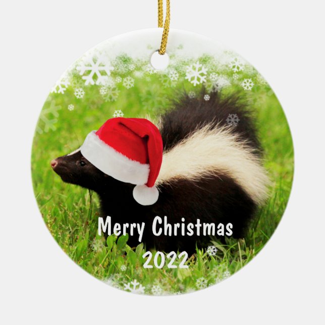 Custom Year Skunk Christmas Ceramic Ornament (Front)