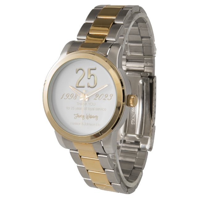 Custom Year Thanks 25th Anniversary Employee Work  Watch (Angled)