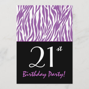 Custom Year Trendy Zebra Stripes Purple and White Invitation