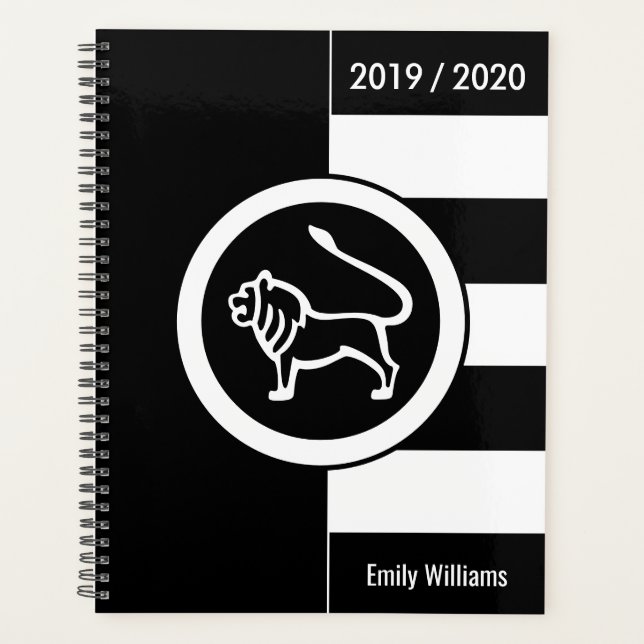 Custom Year Zodiac Sign Leo Black and White Planner (Front)