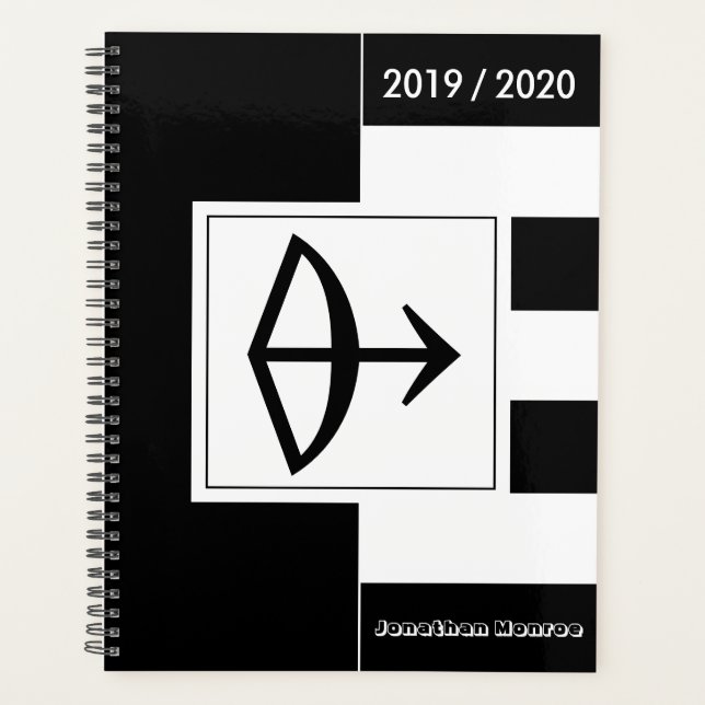 Custom Year Zodiac Sign Sagittarius Black White Planner (Front)