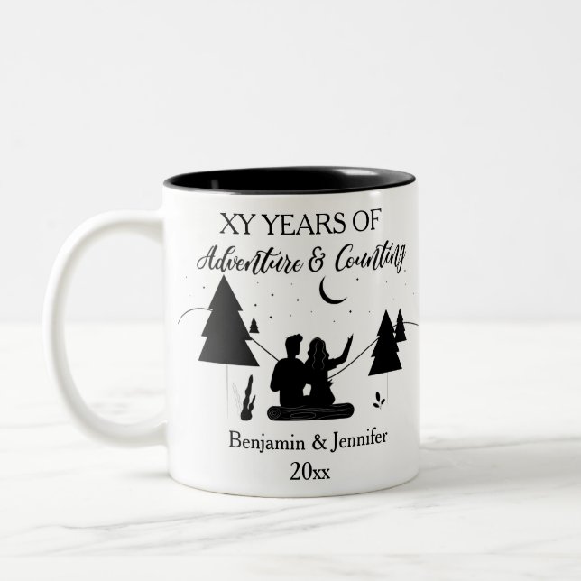 Custom Years of adventure & counting Anniversary Two-Tone Coffee Mug (Left)
