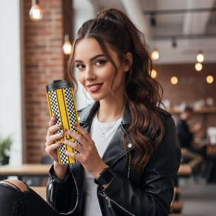 Custom Yellow and Black Race Sport Stripe Thermal Tumbler