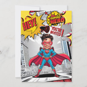 Custom Yellow and Red Superhero caricature Invitation