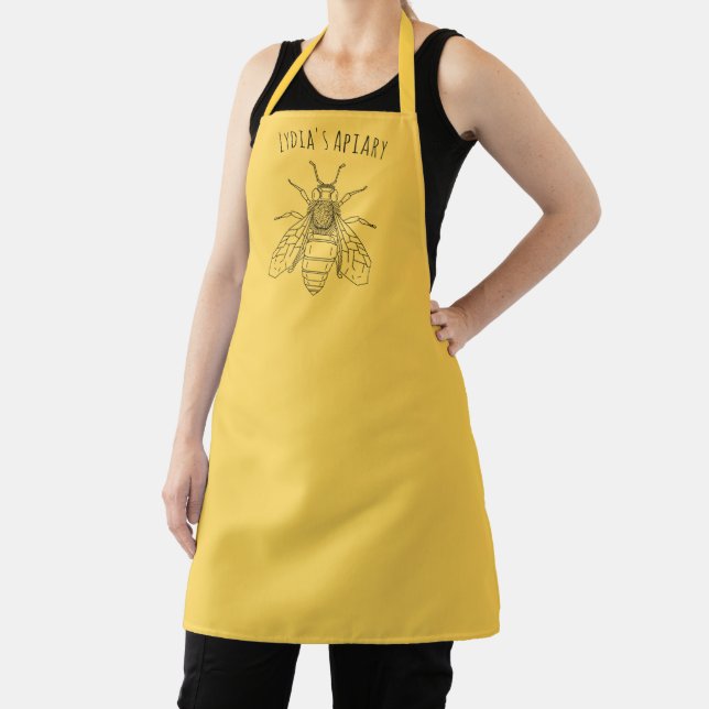 Custom Yellow Apron with Bee Illustration & Brand  (Insitu)