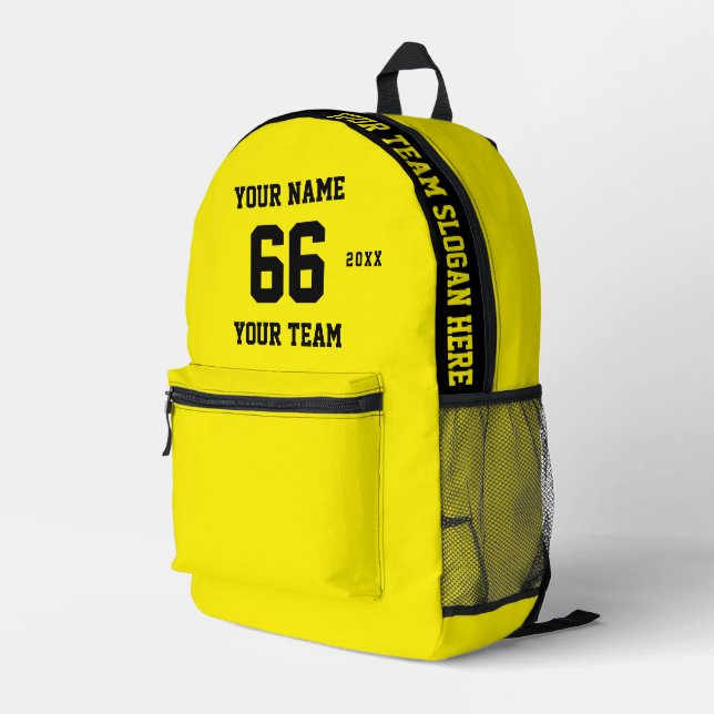 Custom yellow black Name, Number, Team Sport Printed Backpack (Back Corner Right)