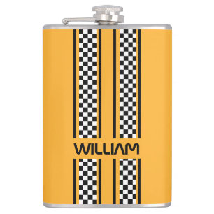 Custom Yellow & Black Race Sport Stripe Hip Flask