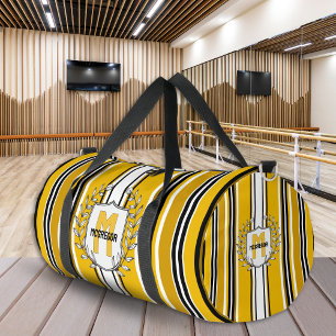Custom Yellow Black Stripes Monogram Duffle Bag