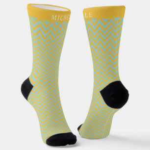 Custom Yellow Blue Chevron Pattern Socks