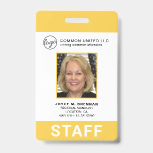 Custom Yellow Business Logo Photo ID Employee Badge