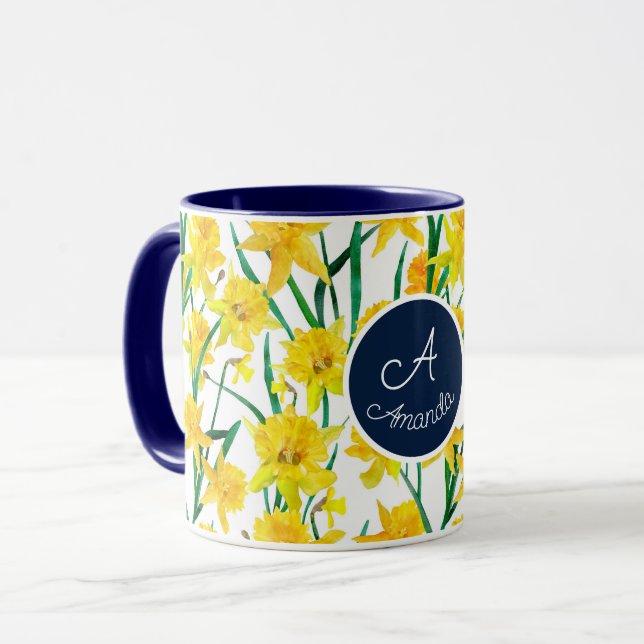 Custom Yellow Daffodil Pattern Mug (Front Left)