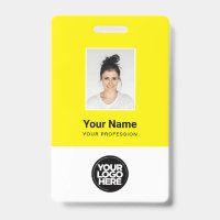 Custom Yellow Employee Photo, Bar Code, Logo, Name