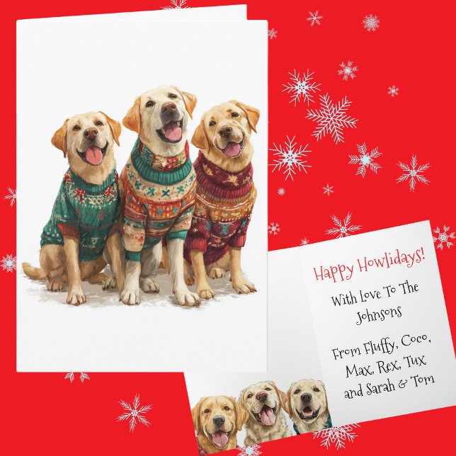 Custom Yellow Lab Christmas Ugly Sweater Holiday Card (Creator Uploaded)