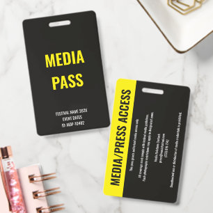 Custom Yellow Media Press Access Concert Festival  ID Badge