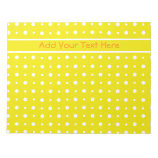 Custom Yellow Notepad or Jotter, White Polka Dots