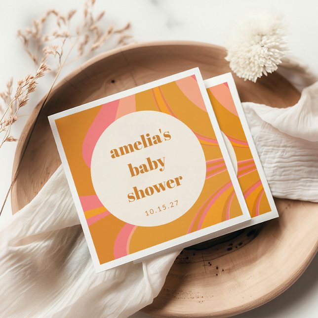 Custom Yellow Orange Pink Marble Baby Shower Napkin (Creator Uploaded)