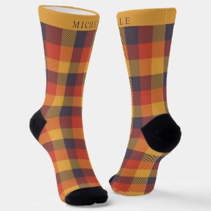 Custom Yellow Orange Purple Chequered Pattern Socks