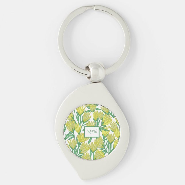 Custom Yellow Original Art Floral Design Keychain (Front)