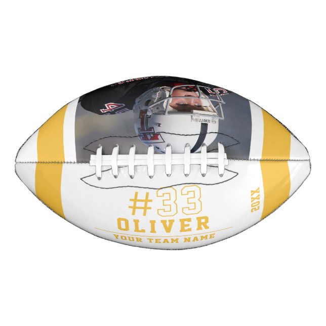 Custom Yellow Player Name Number Team Photo American Football (Front)
