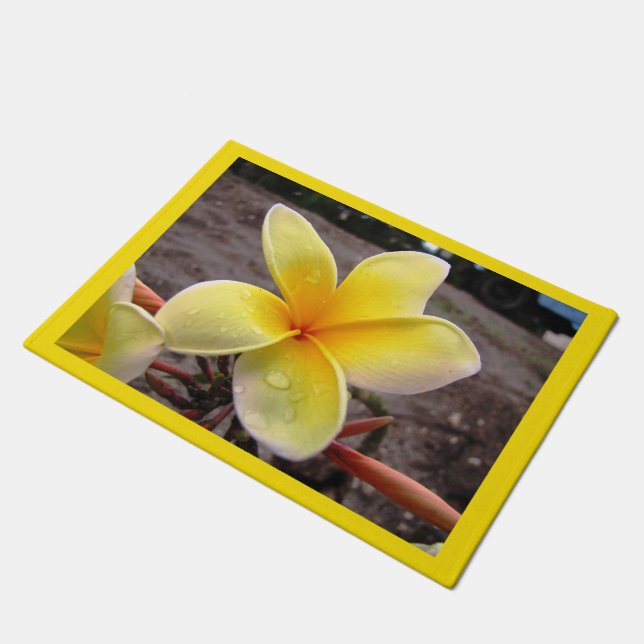 Custom Yellow Plumeria - Frangipani Door Mat (Angled)