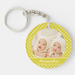 Custom Yellow Polka Dot Photo Personalised Key Ring