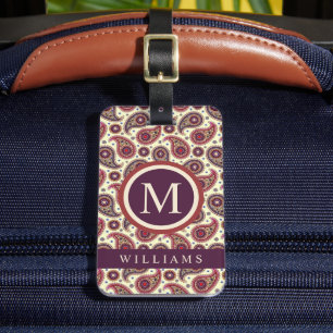 Custom Yellow Purple Brown Red Paisley Pattern Luggage Tag