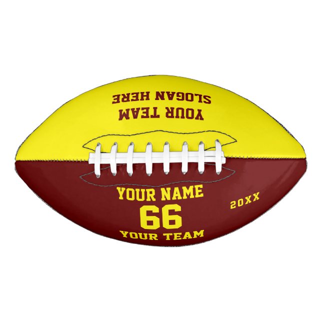 Custom yellow red Football with Name, Number, Team American Football (Front)