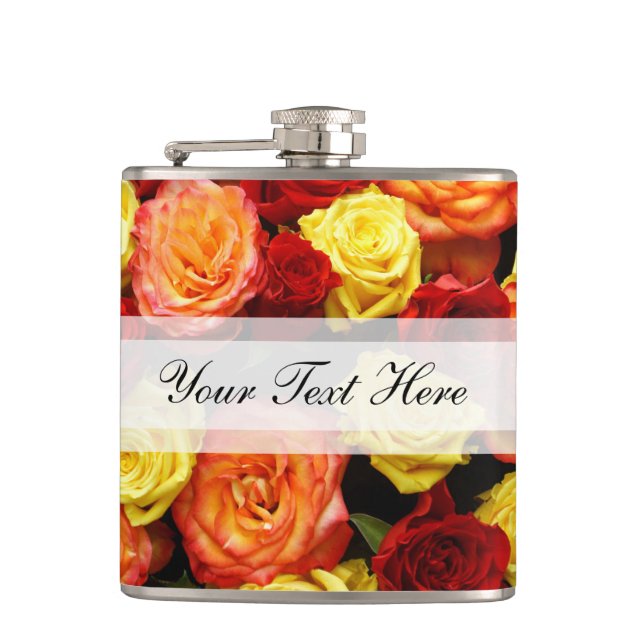 Custom Yellow/Red/Orange Roses Hip Flask (Front)