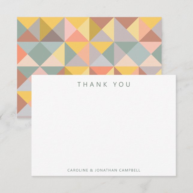 Custom Yellow Sage Rustic Geometric Earthy Wedding Thank You Card (Front/Back)