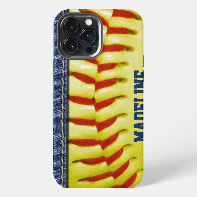 Custom Yellow Softball Red Stitch Pattern iPhone Case (Back)