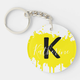 Custom Yellow Splash Initial Acrylic Keychain