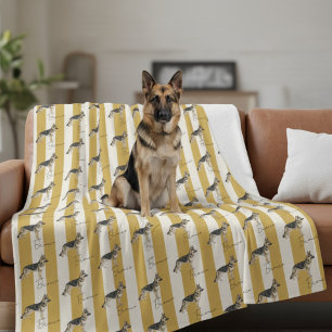 Custom Yellow Stripe German Shepherd Pet Name Fleece Blanket