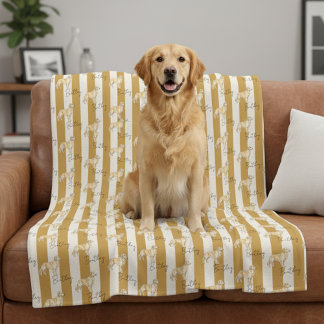 Custom Yellow Stripe Golden Retriever Pet Name Fleece Blanket