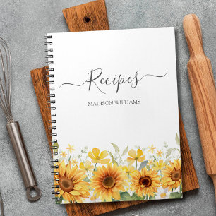 Custom Yellow Sunflower Family Recipe Notebook