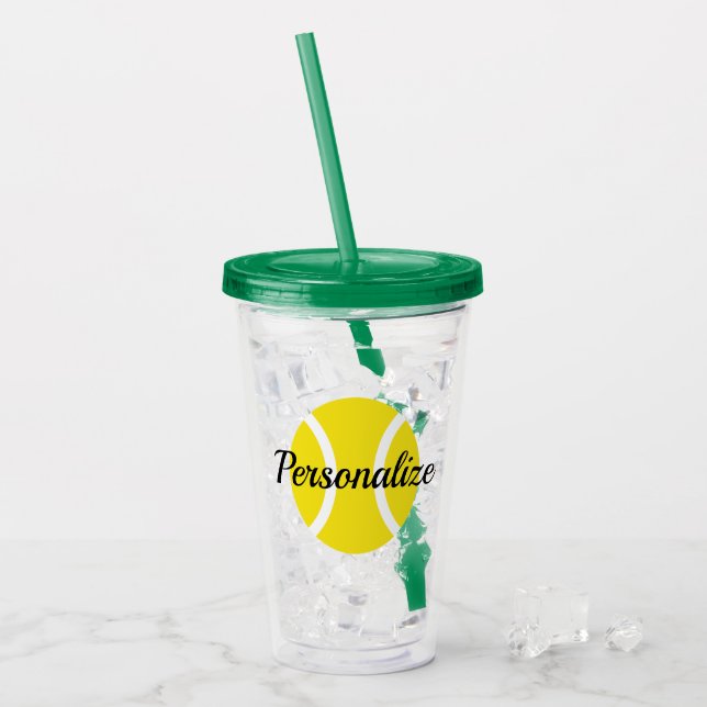 Custom yellow tennis ball acrylic tumbler glass (Front Ice)