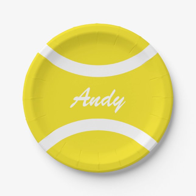 Custom yellow tennis ball BBQ party paper plates (Front)