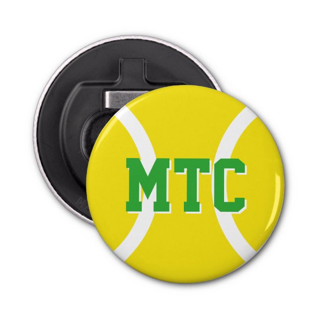 Custom yellow tennis ball bottle opener magnet (Front)