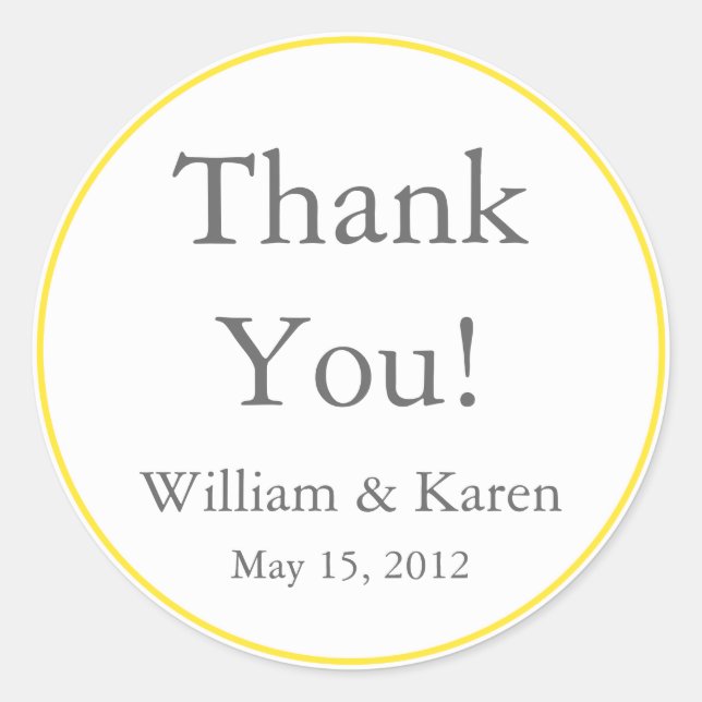 Custom Yellow Thank You Stickers and Favour Labels (Front)