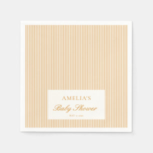 Custom Yellow Ticking Stripe Preppy Baby Shower Napkin